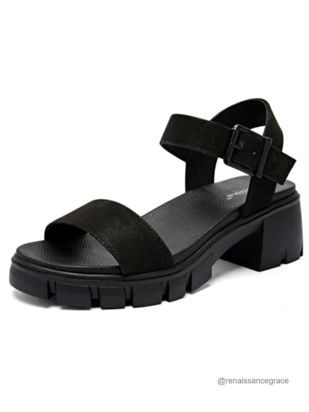 Womens Wide Width Block Heel Open Toe Sandals Faux Leather Platform Ankle Strap